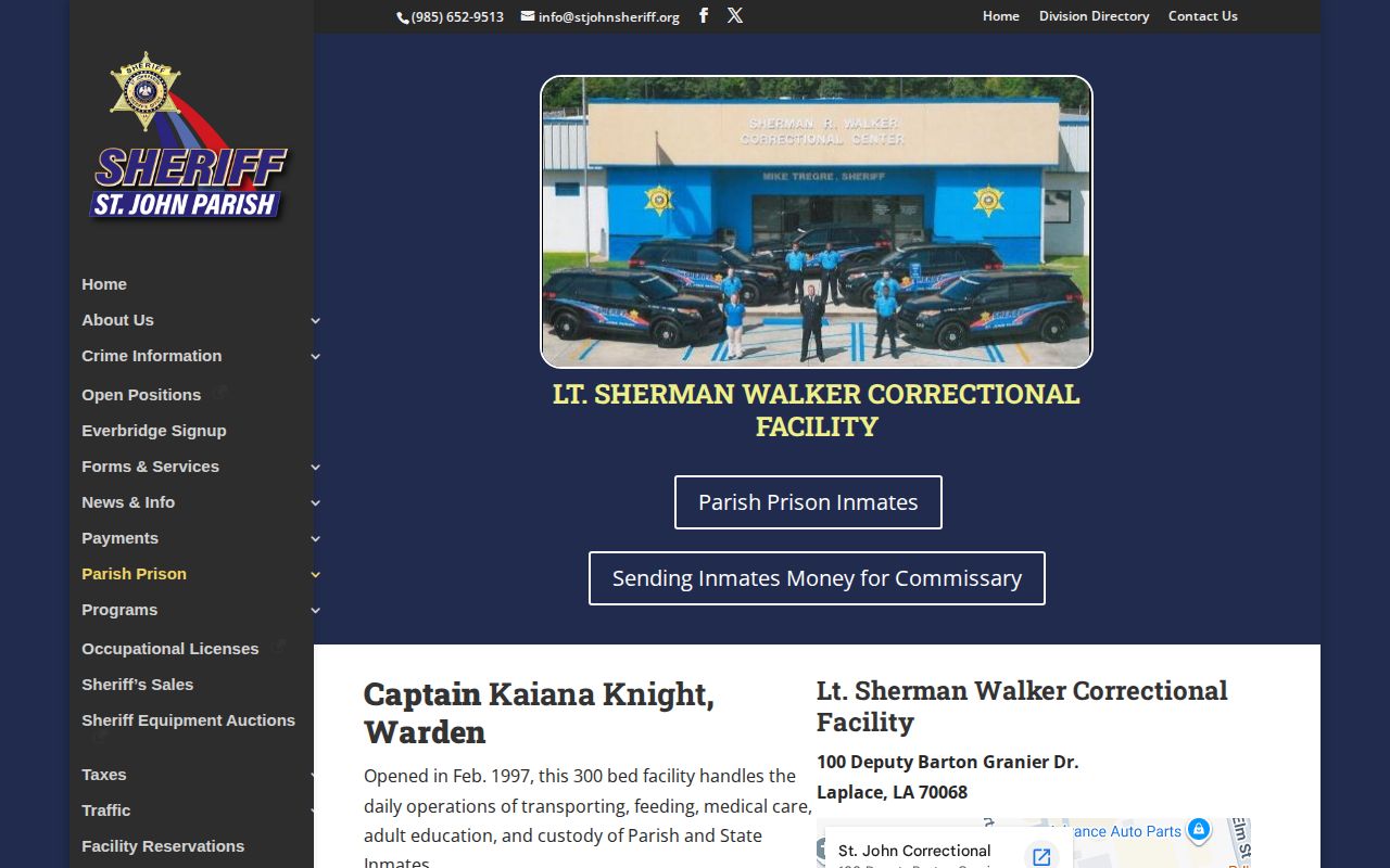 Lt. Sherman Walker Correctional Facility release information in St. John the Baptist Parish