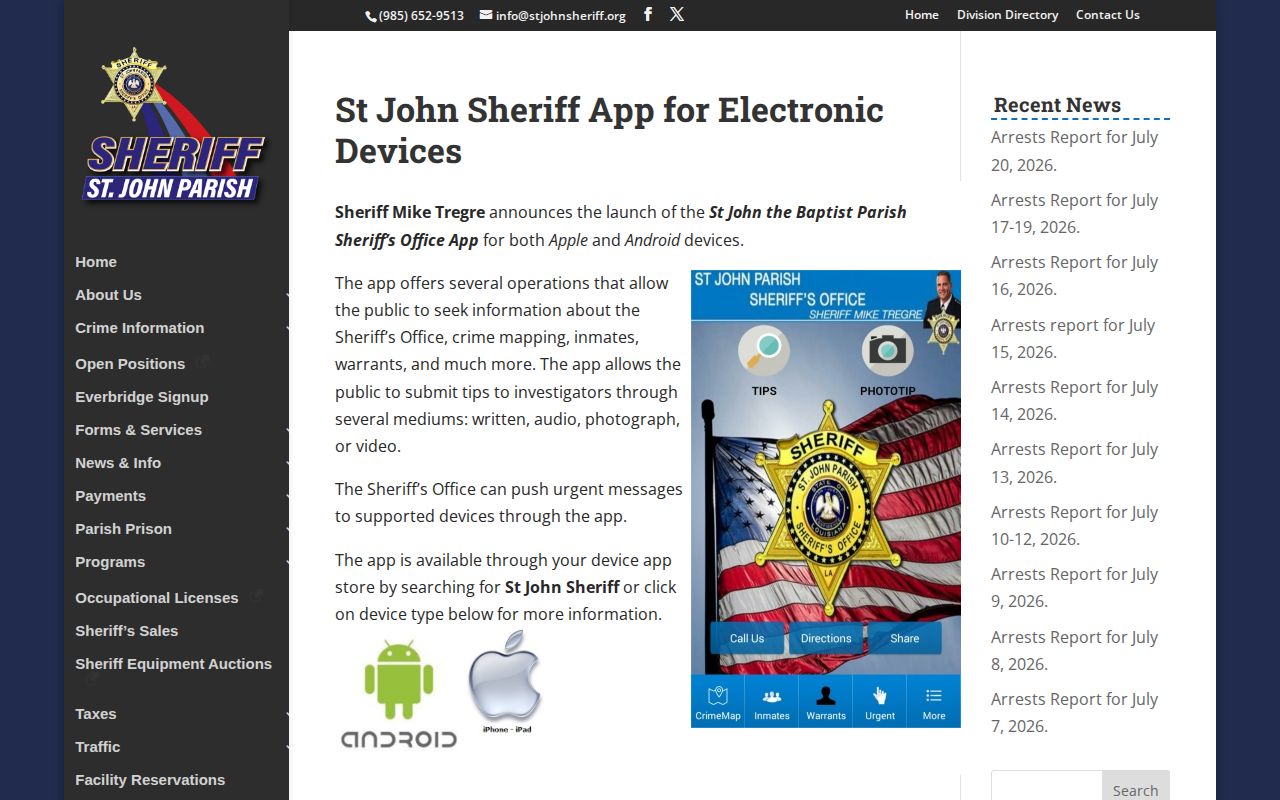 St. John the Baptist Parish Sheriff app for inmate mugshot research